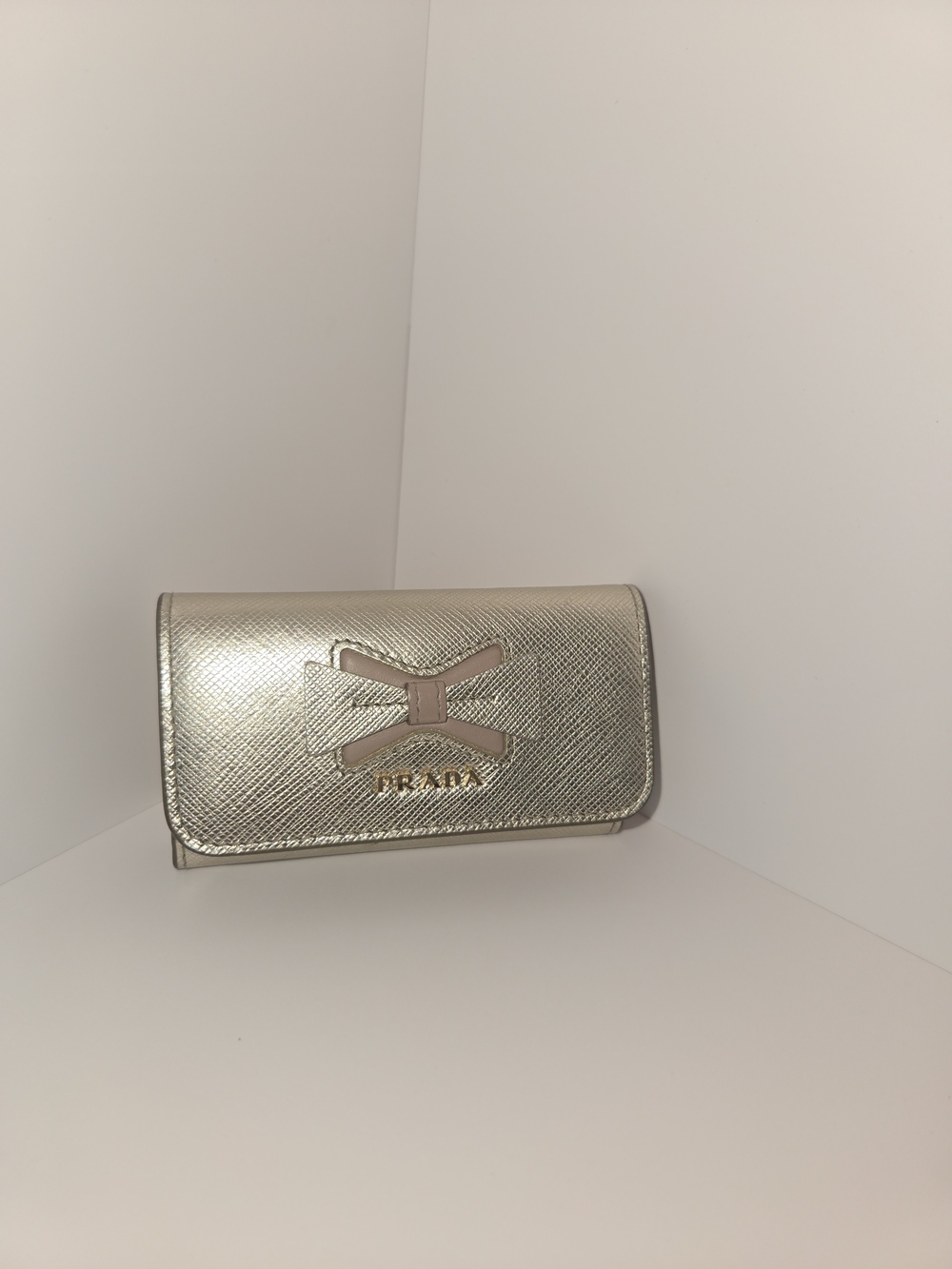 Prada Metallic Silver Bow-Accent Women's Wallet